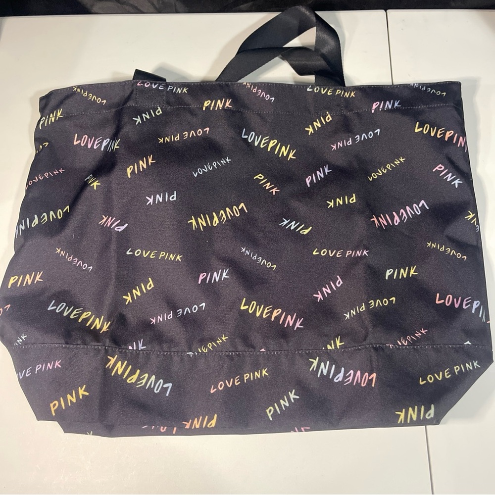 NEW Victoria's Secret PINK Weekender Tote Bag Black Rainbow Logos